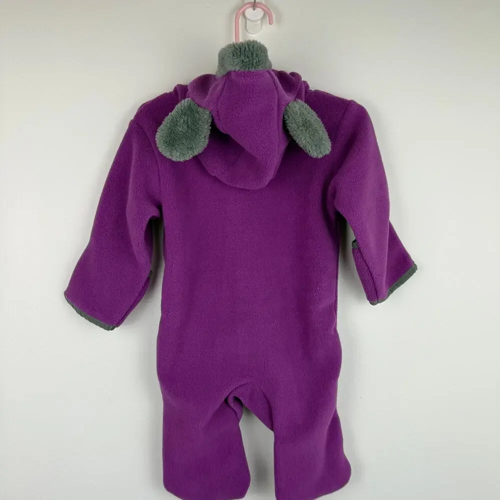 NWT Snonook Fleece Baby Fleece Hooded Ears Fold-Over Mitten Purple Bodysuit 3-6M